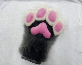 Finish to order gray and Ivory  puffy fursuit hand paws