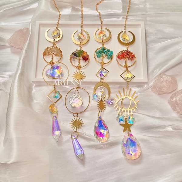 Chakra Stones Suncatcher, Tree of Life Decor, Natural Gemstones Crystal Sun Catcher, Suncatcher Gift, Charming Home Decor, Handmade Gift