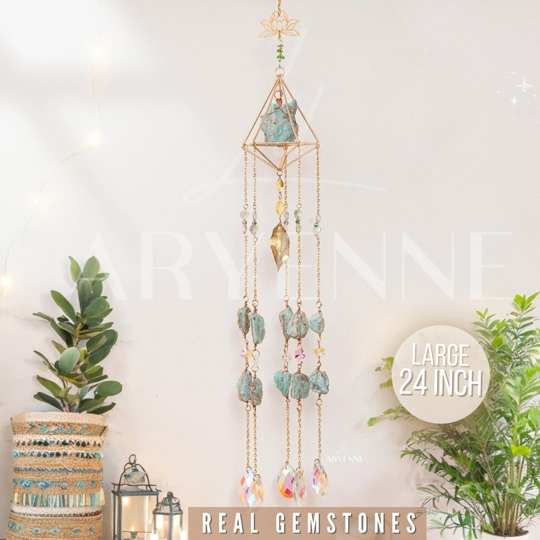 Amazonite Crystal Suncatcher, Healing Crystals Suncatching Decor, Hanging Apartment Decor, Rainbow Prisms Suncatcher, Spiritual Gift for Mom