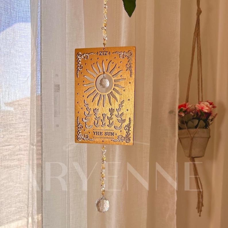 Tarot Card Suncatcher, Citrine Crystal Sun Catcher, Charming Decor, Christmas Gift for Mom, Spiritual Home Decor, Handmade Gift image 1