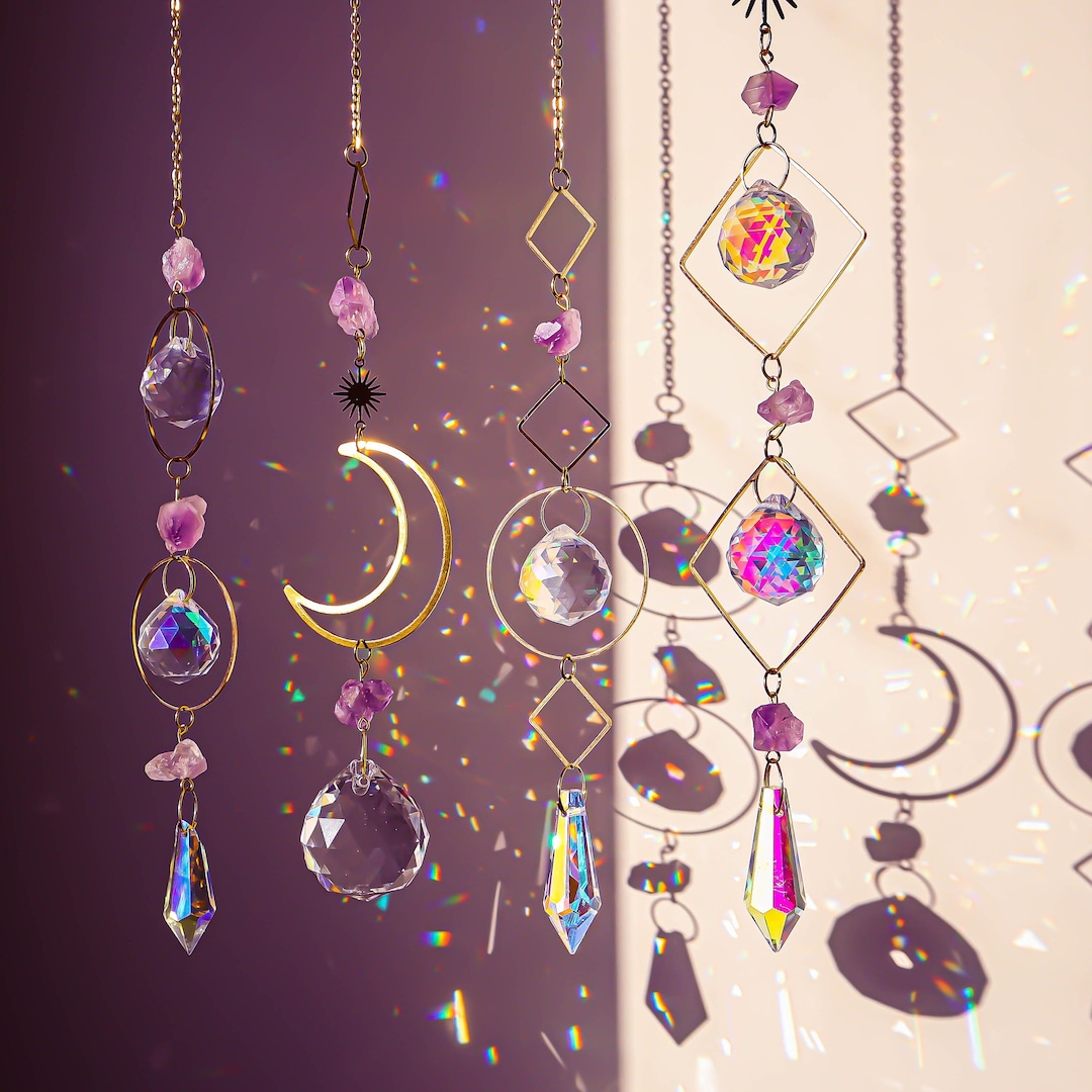 Amethyst Crystal Suncatcher, Window Sun Catching Decor, Rainbow Prisms Suncatcher, Apartment Decor,  Suncatcher Hangings, Christmas Gift