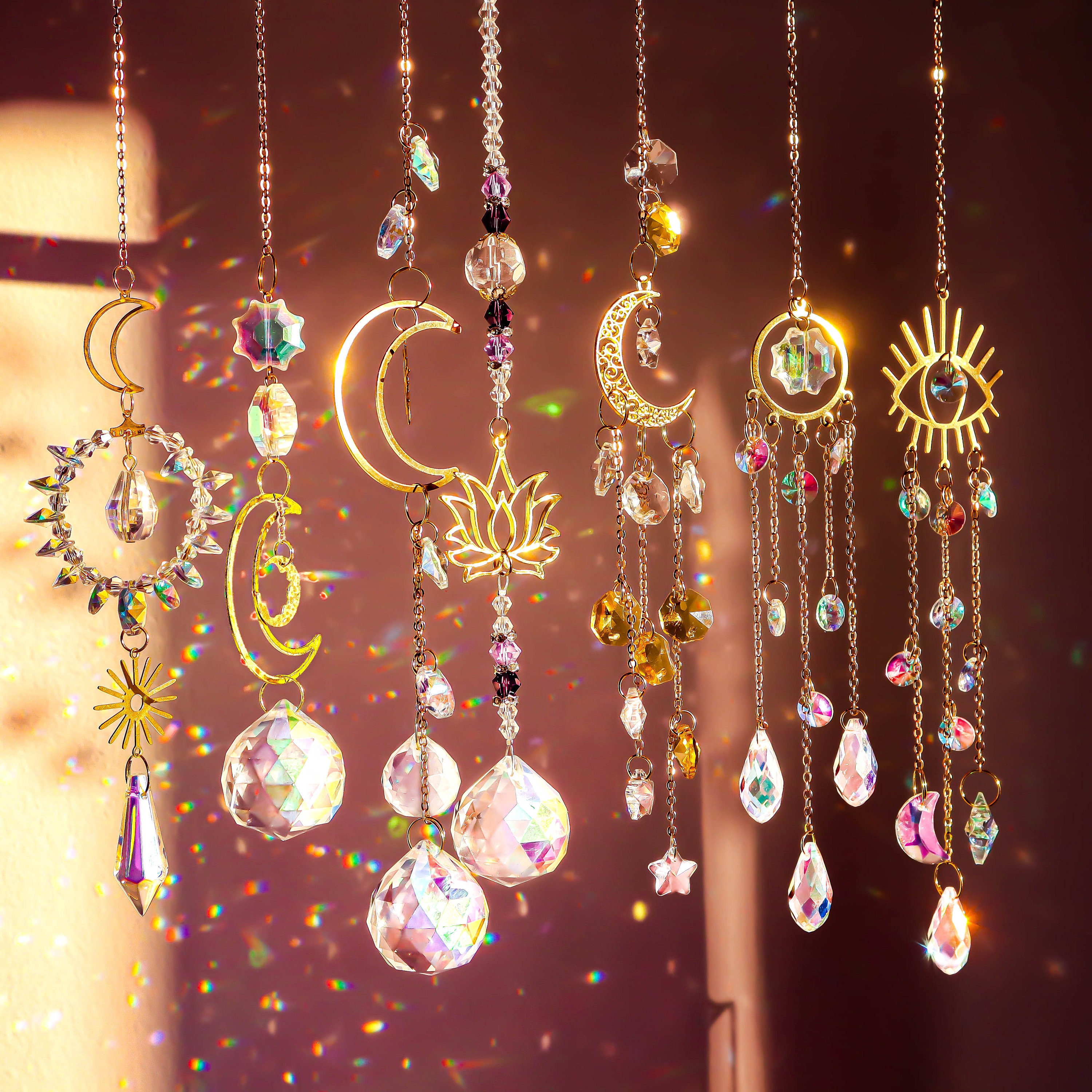 Sun Catcher Moon Star and Sun MINISTAR Suncatcher Rainbow Window Decoration  Christmas Gift 
