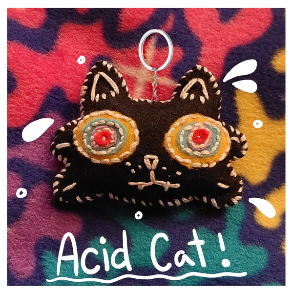 Trippy Acid Cat Keychain