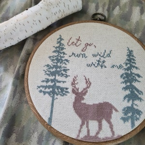 Stag and Pine with Love Quote for Valentines Day - Modern Counted Cross Stitch Pattern (PDF Digital Download Only)