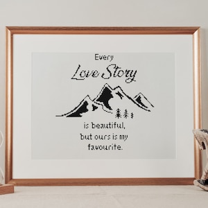 Our Story Wedding and Couples Rustic Mountain Wall Art Quote - Modern Counted Cross Stitch Pattern (PDF Digital Download Only)