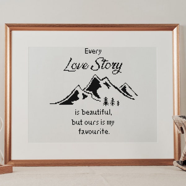 Our Story Wedding and Couples Rustic Mountain Wall Art Quote - Modern Counted Cross Stitch Pattern (PDF Digital Download Only)