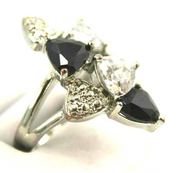 1-1/4" Long White & Black Crystal Rhinestone Ring… - image 3