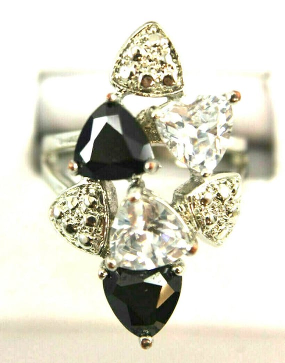 1-1/4" Long White & Black Crystal Rhinestone Ring… - image 1