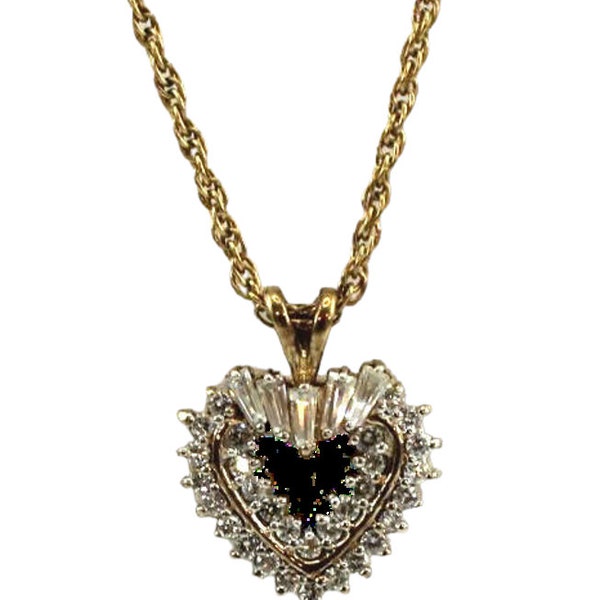 JJT 925 Silver with Gold Overlay CZ Heart Pendant • Baguettes & Round CZs • 17"