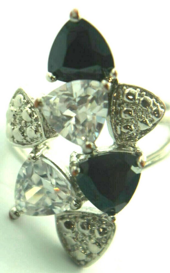 1-1/4" Long White & Black Crystal Rhinestone Ring… - image 2