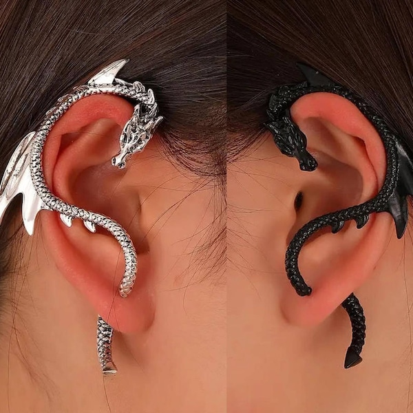 Dragon Earrings • Wrap-Around Over Ear • Dazzling Zircon Stones • Non-Pierced