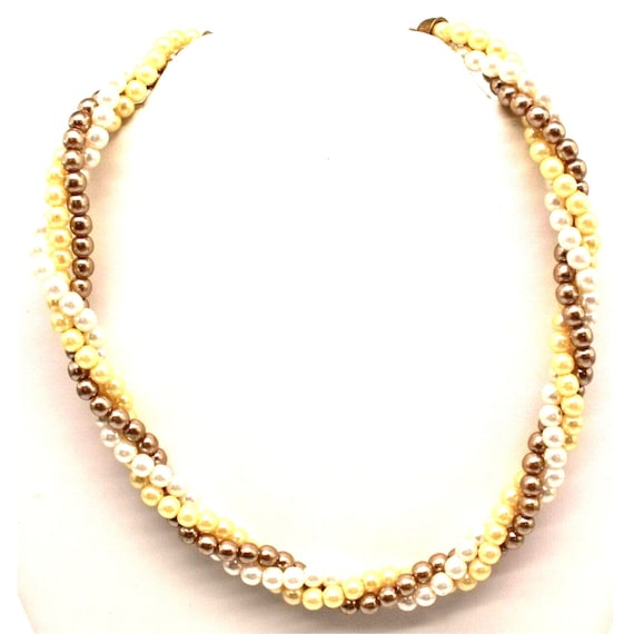 Avon HS Tri-Tone Faux Pearl Necklace Twisted Gold… - image 1