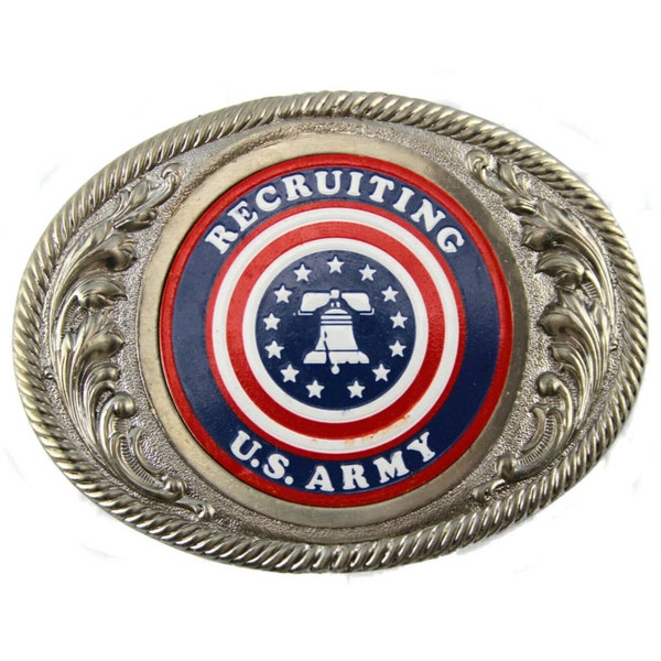 U.S. Army Recruiting  Red White and Blue Belt Buckle with Liberty Bell & Stars