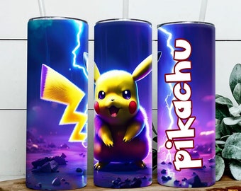 Custom Name Pikachu Tumbler 20oz Skinny Png, Cartoon Anime, Gift Mug, Wrap, Personalities, Straight Tapered Tumbler Design, Digital Download