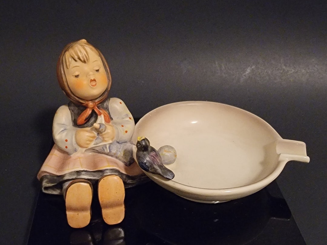 M.I. Hummel Happy Pastime Girl Knitting and Singing Ashtray Etsy