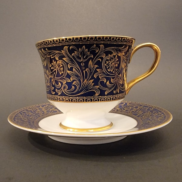 Set of 2 Sango China Aristocrat Blue and Gold Cup and Saucer