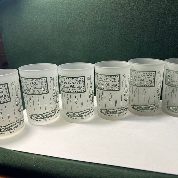 Vintage Colonial homestead frosted juice glasses- set of 6