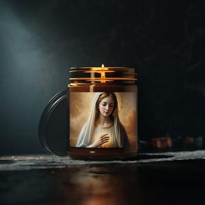 Geurkaars Maagd Maria, kaars religieus gebed, katholiek devotioneel huisdecor, kaars spirituele meditatiekruik, kaars christelijk cadeau