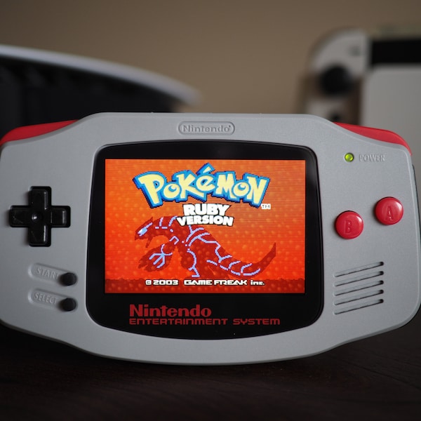 NES-Edition (Gray/Black) Custom Gameboy Advance GBA iPS Screen with USB-C Rechargeable Battery Mod