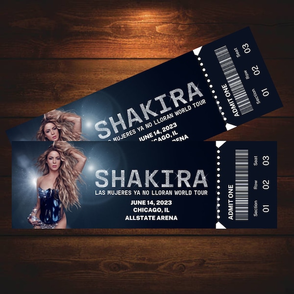 Billet personnalisé pour le concert de la tournée mondiale Shakira Las Mujeres Ya No Lloran