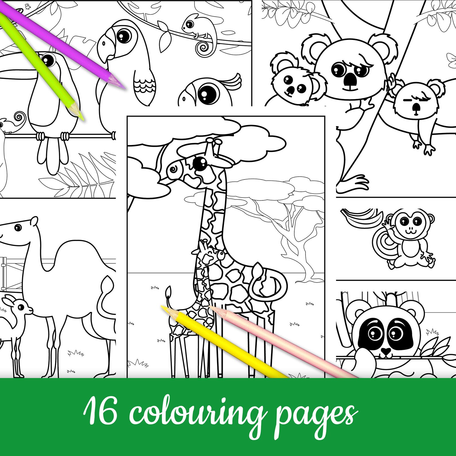 printables kids with zoo animals coloring pages colouring i etsy