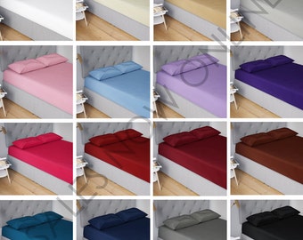 COLOR STONE BLUE 180TC Easy Care Fitted Sheet ALL SIZES Depth: 25 CM