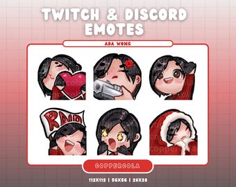 EMOTEKI ADA WONG | Twitch i Discord | Słodkie, Kawaii, Chibi | Pakiet 6 emotikonek dla streamerów i Discorda