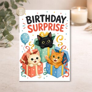 Cat Birthday Card, Birthday Surprise Kittens, Kids Printable, Digital Download image 10