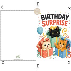 Cat Birthday Card, Birthday Surprise Kittens, Kids Printable, Digital Download image 4