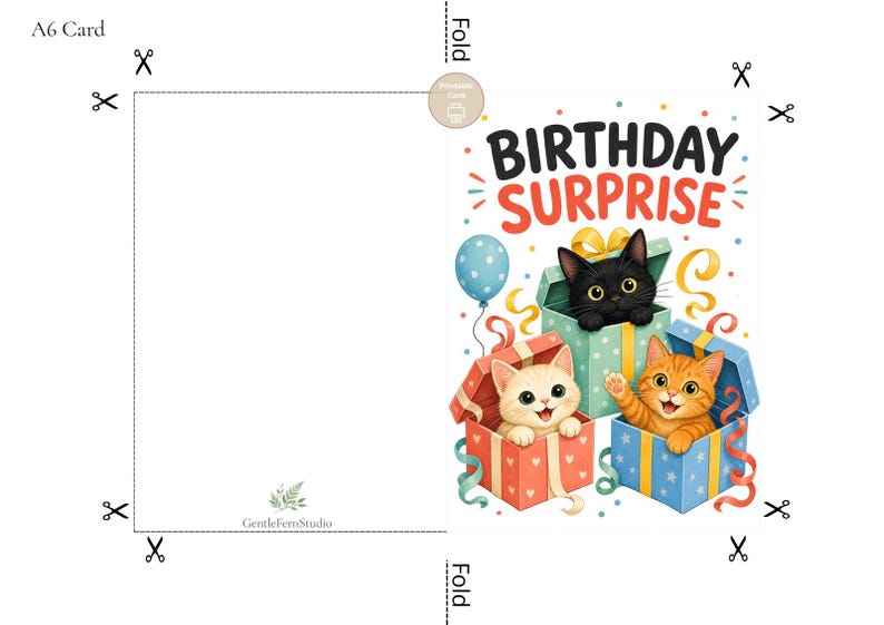 Cat Birthday Card, Birthday Surprise Kittens, Kids Printable, Digital Download image 4