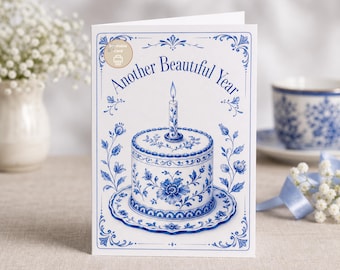 Birthday Card, Delft Cake Design, Another Beautiful Year, Digital Download