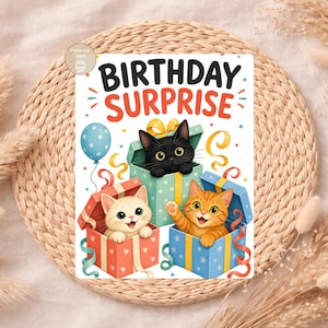 Cat Birthday Card, Birthday Surprise Kittens, Kids Printable, Digital Download image 6
