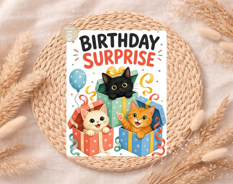 Cat Birthday Card, Birthday Surprise Kittens, Kids Printable, Digital Download image 6