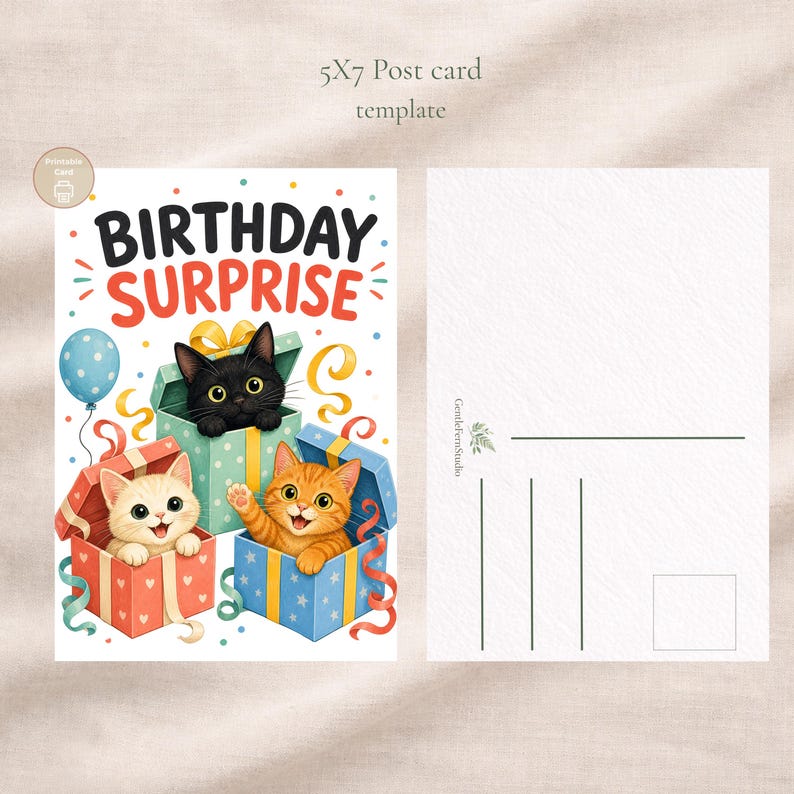 Cat Birthday Card, Birthday Surprise Kittens, Kids Printable, Digital Download image 5