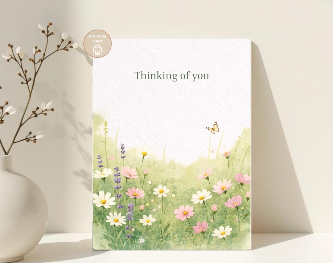 Thinking of You Printable Card, Wildflower Meadow Sympathy Card ...