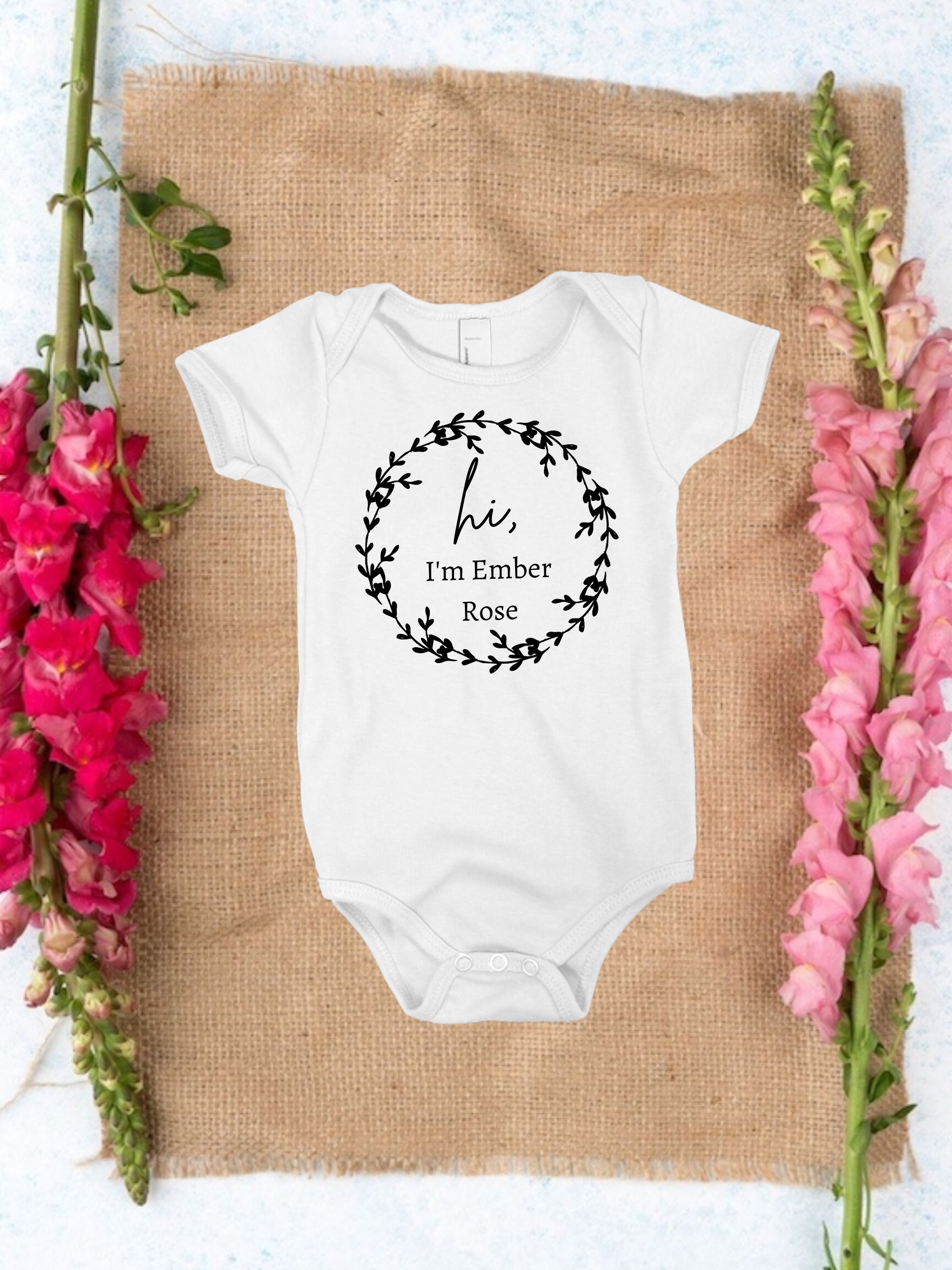 Personalized Introduction Baby Name Onesie With Wreath Etsy