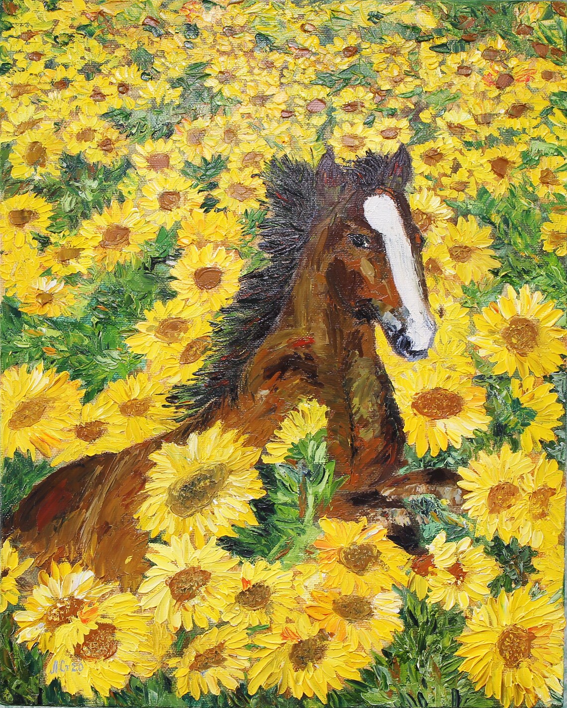 Horse art Field sunflower artOriginal oil ArtworkAnimal Etsy