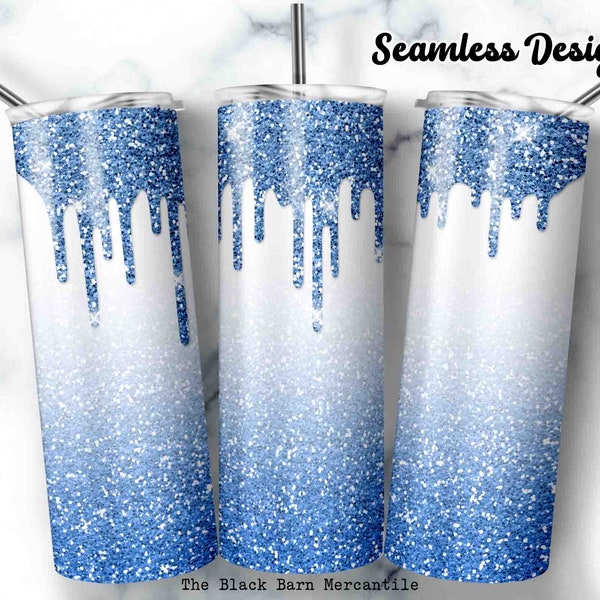 Blue Dripping Glitter 20 oz. Skinny Tumbler Wrap, Ombre Glitter Tumbler, Background Tumbler Wrap, Sublimation Design, Digital Download, PNG
