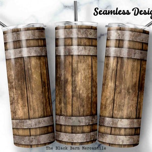 Rustiek houten whiskyvat 20 oz. Magere Tumbler Wrap, houten vat Tumbler, naadloos sublimatieontwerp, digitale download, Tumbler-sjabloon