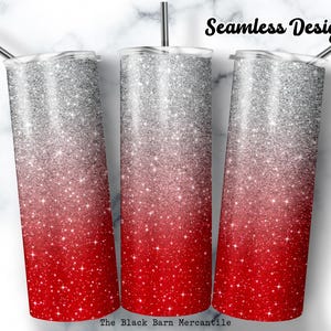 Red & Silver Glitter 20 oz. Skinny Tumbler Wrap, Glitter Tumblers, Background Tumbler, Seamless Sublimation Design, Digital Download
