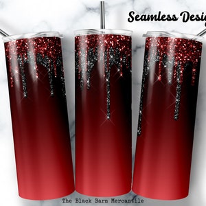 Blood Red & Black Dripping Glitter 20 oz. Skinny Tumbler Wrap, Glitter Tumbler Wrap, Ombre Tumbler, Sublimation Design, Digital Download