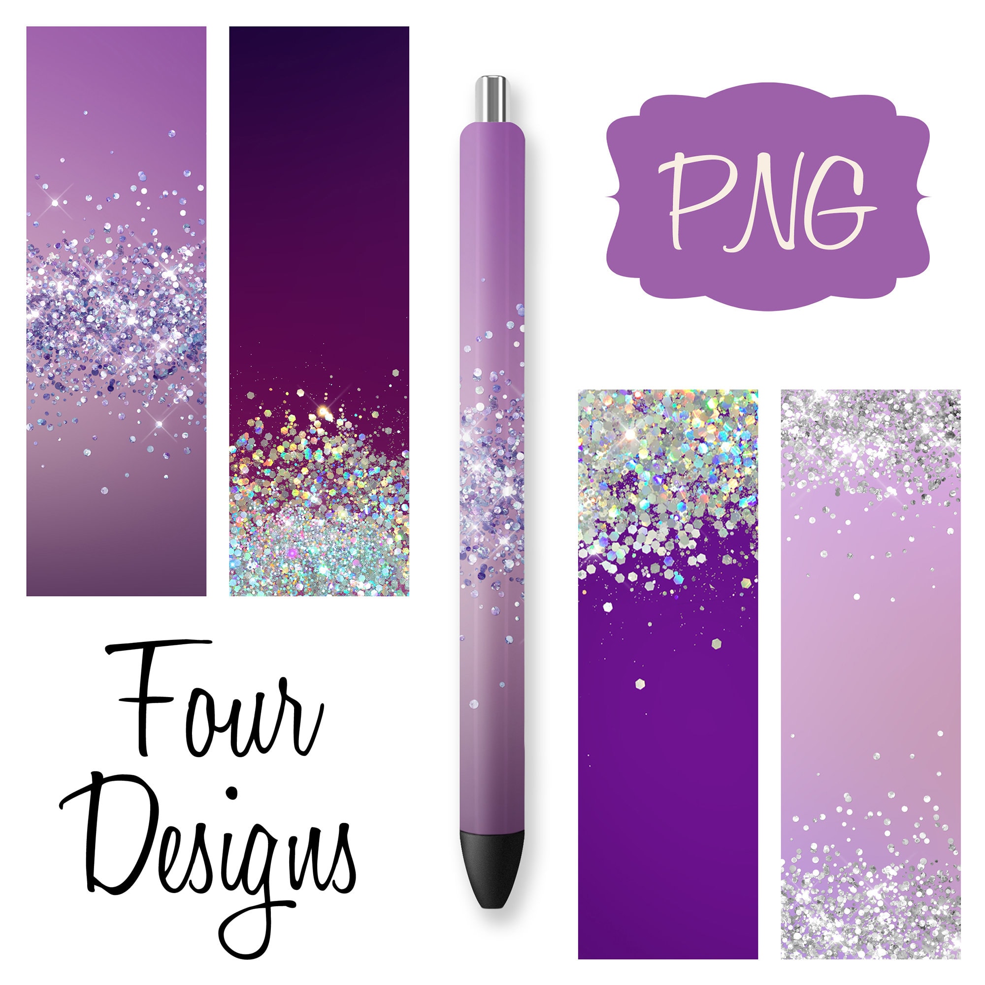 Purple Iridescent Glitter Pen Wraps Four Designs Inkjoy Etsy