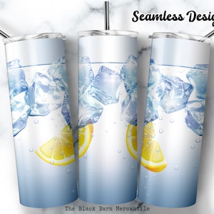 Eiswasser mit Zitronengetränk 20 oz. Skinny Tumbler Wrap, Getränke Tumbler Wrap, Clipart, Eiswürfel Tumbler Wrap, nahtlose Sublimation, Digital