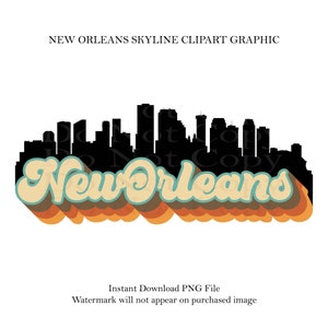 Skyline retrô da cidade de Nova Orleans, design de sublimação, clipart de Louisianna, adesivo para impressão e corte, download digital, decalques estaduais, fonte retrô