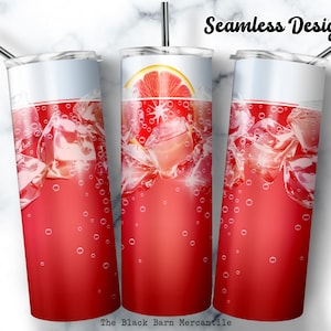Gefrorenes Grapefruit-Getränk 20 oz. Skinny Tumbler Wrap, Getränke Tumbler Wrap, Clipart, Eiswürfel Tumbler Wrap, nahtlose Sublimation, Digital