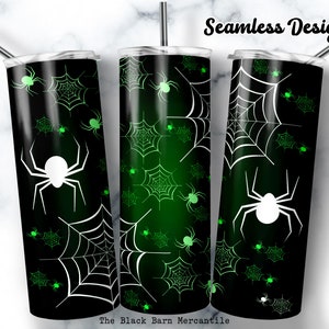 Green Spiderwebs 20 oz. Skinny Tumbler Wrap, Halloween Tumbler, Halloween Clipart, Seamless Sublimation, Digital Download, Spider Clipart