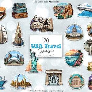 Pacote de adesivos para impressão de viagens nos EUA, adesivos para scrapbooking, pacote de adesivos, adesivos impressos e cortados, destinos da América, adesivos para diário