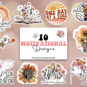 Retro Boho motivierende druckbare Aufkleber, Zitate zur psychischen Gesundheit, positive Affirmationen, drucken und schneiden Aufkleber, Clipart, Sublimationen