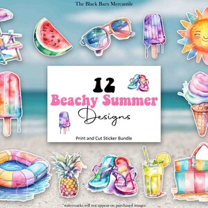 Summer Printable Sticker Bundle, Beach Stickers, Sticker Bundle, Print and Cut Stickers, Summer Clipart, Vacation Stickers, Summer Quotes