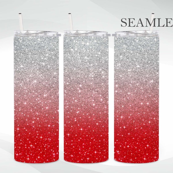 Red & Silver Glitter 20 oz. Skinny Tumbler Wrap, Glitter Tumblers, Background, Seamless Sublimation Design, Instant Digital Download, PNG